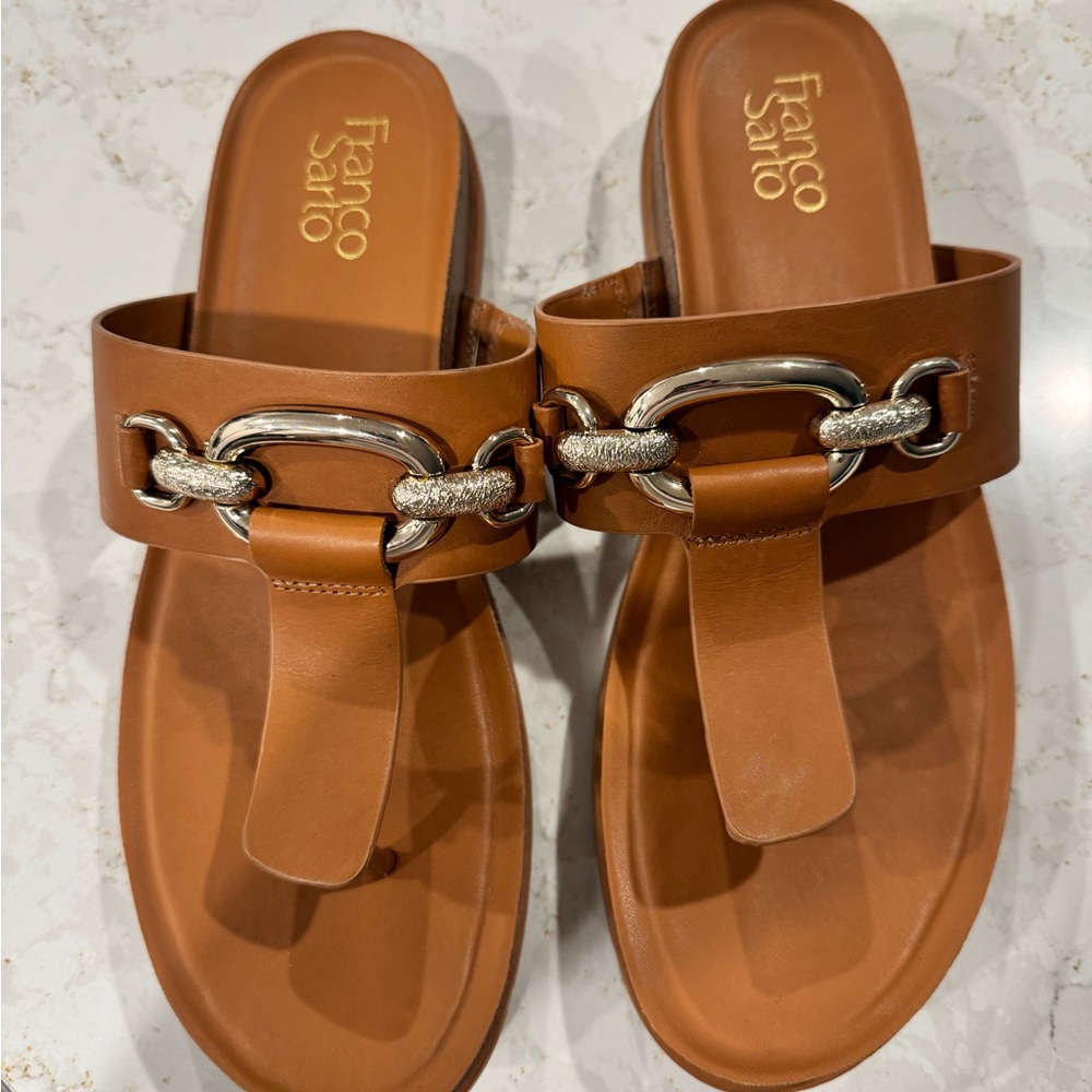 Franco Sarto Brielle Brown Sandals with Silver Chain Detail